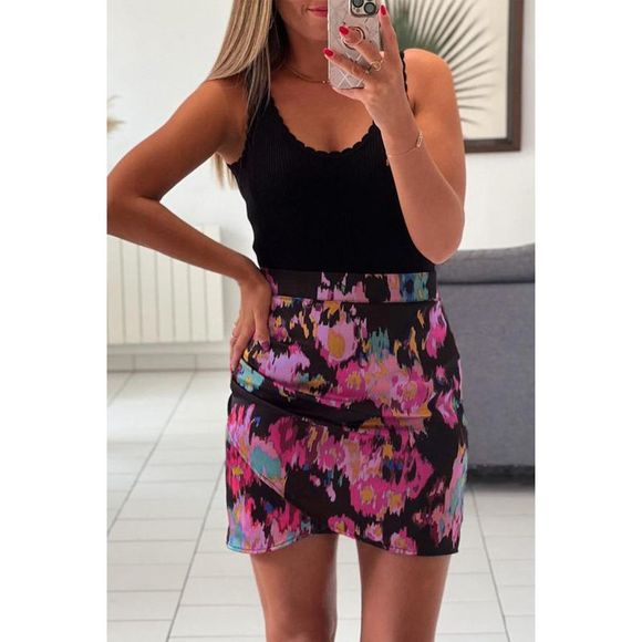 Azura Exchange  Black Abstract/Leopard Print Wrap Hem Mini Skirt - Picture 4 of 14